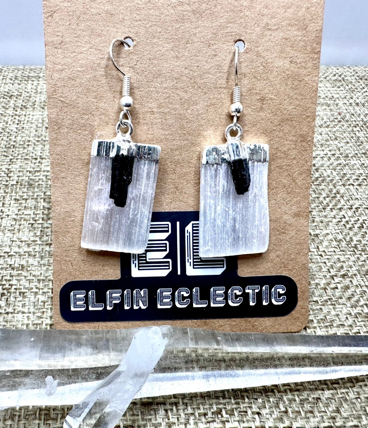 Selenite & Black Tourmaline Earrings