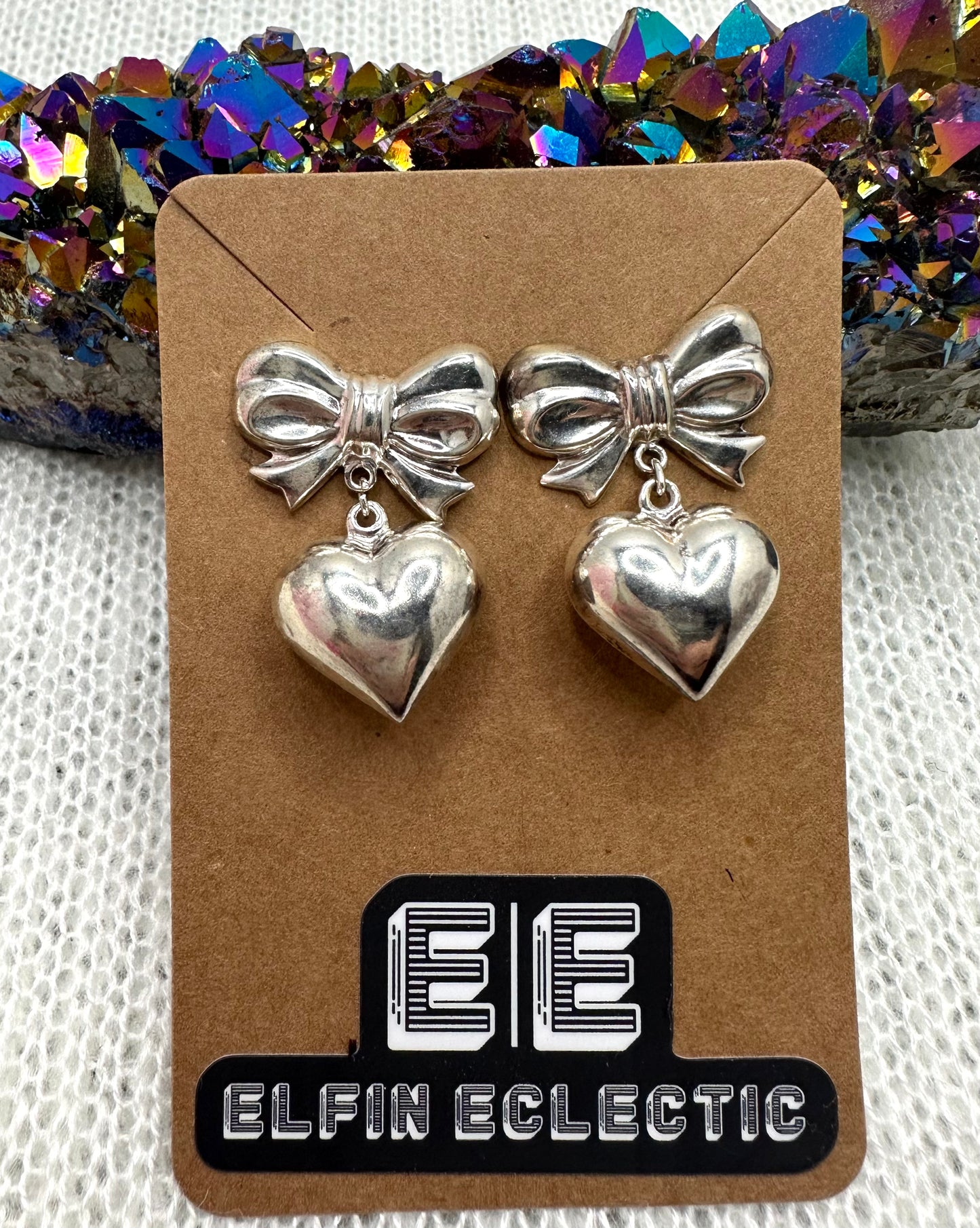 Sterling Silver Bow & Heart Earrings