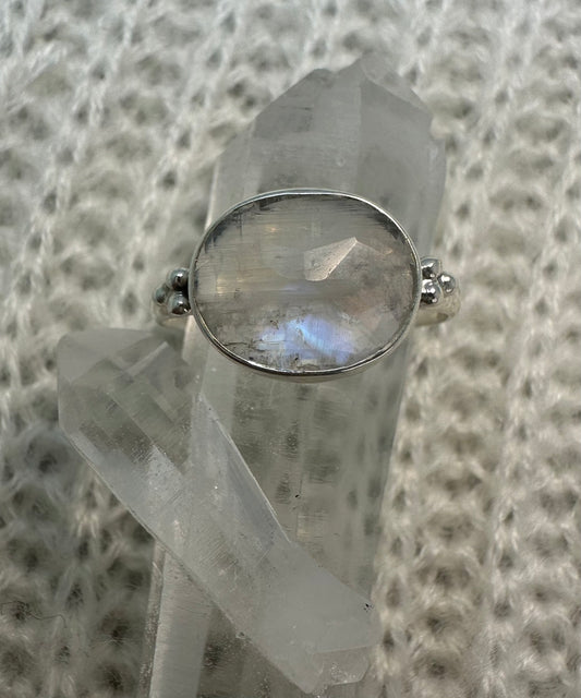 Natural Faceted Sideset Moonstone Sterling Silver Ring