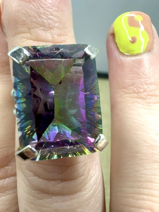 Mystic Aura Topaz Rectangle Statement Ring