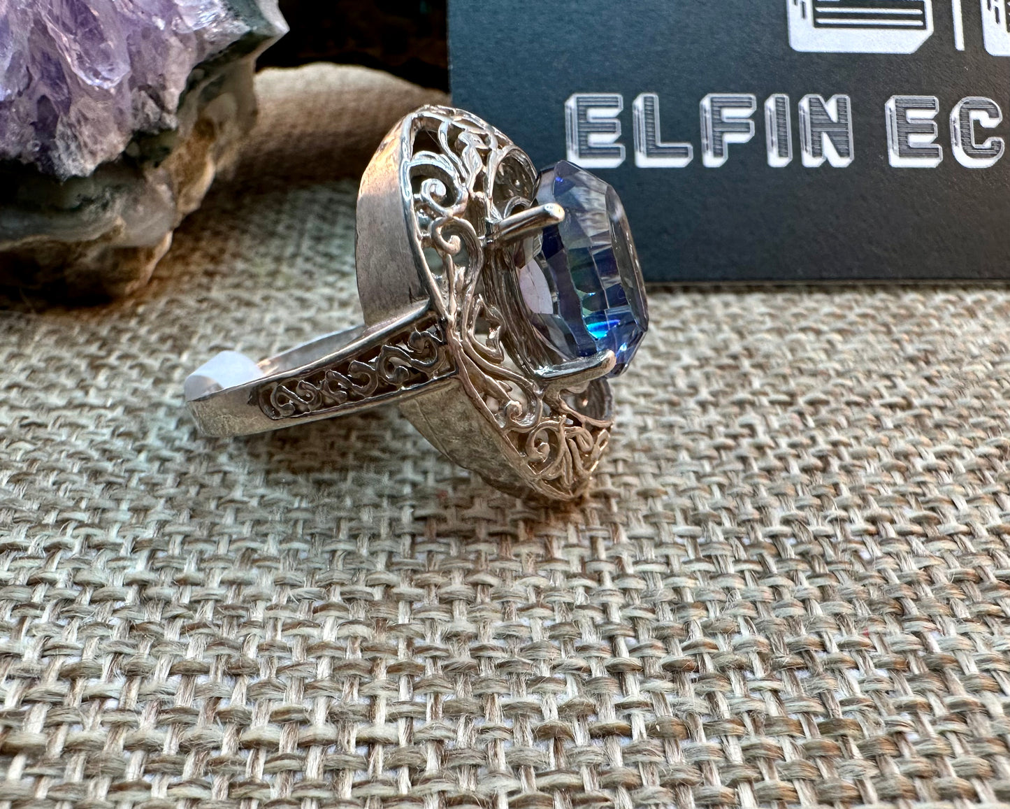 Mystic Aura Quartz Renaissance Sterling Silver Ring