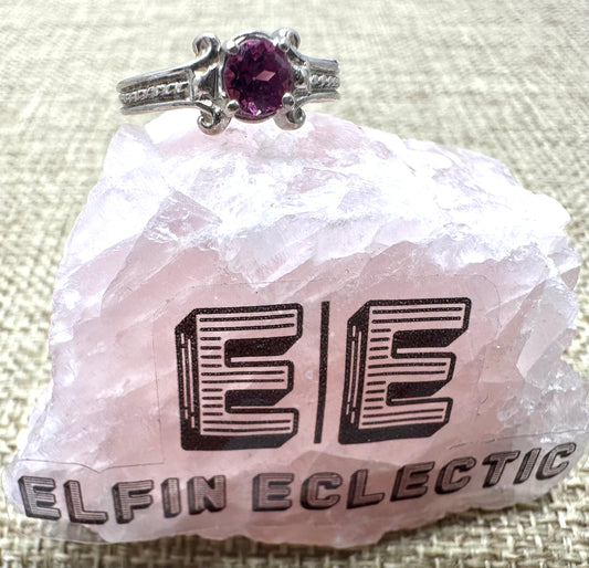 Rhodolite Garnet Round Sterling Silver Ring