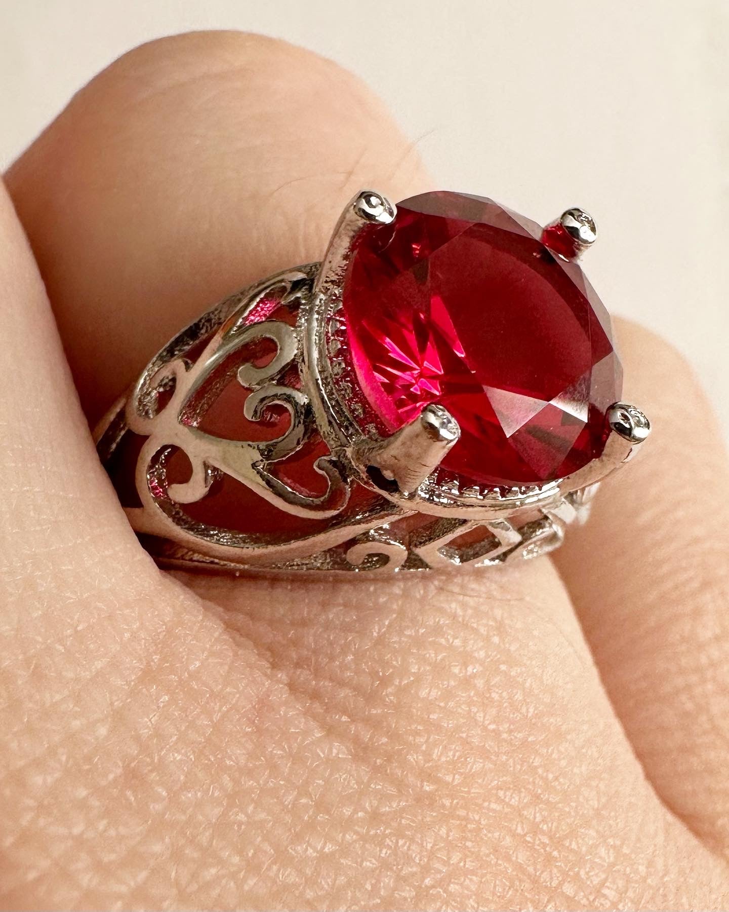 Spinel Scrollwork Sterling Silver Ring