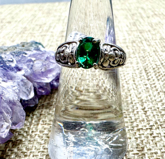 Green Obsidian Scrollwork Sterling Silver Ring