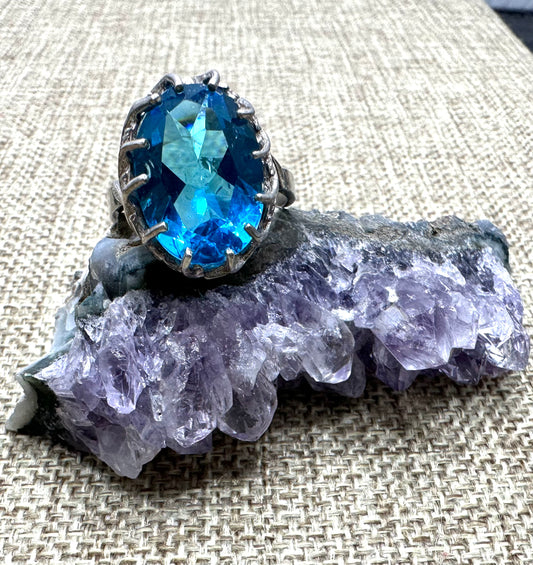 Blue Quartz Leaves and Thorn Sterling Silver Ring