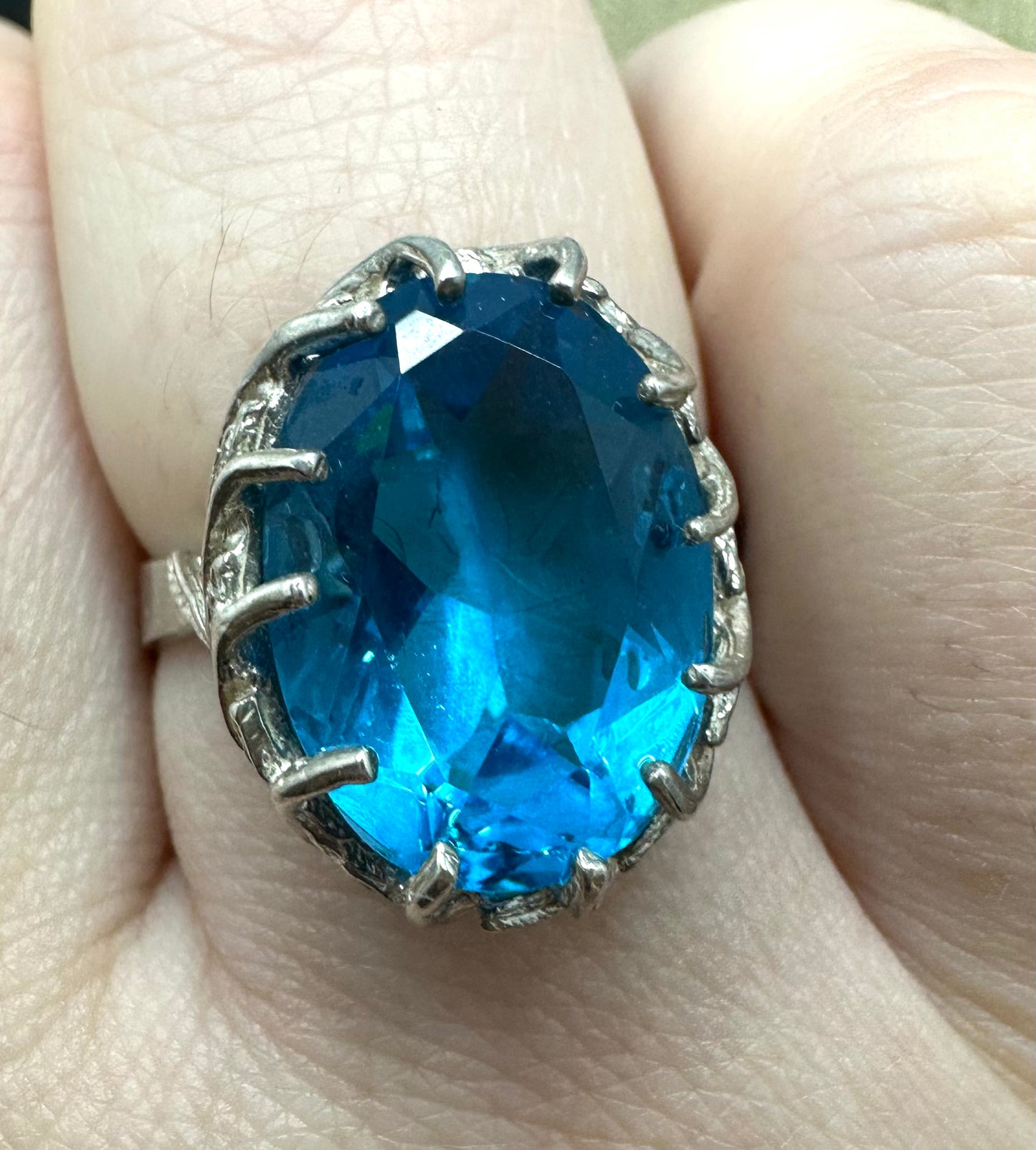 Blue Quartz Leaves and Thorn Sterling Silver Ring