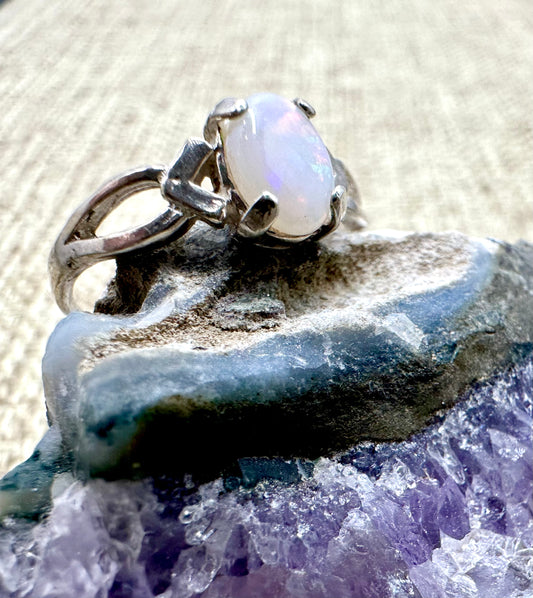 Natural Opal Dainty Sterling Silver Ring