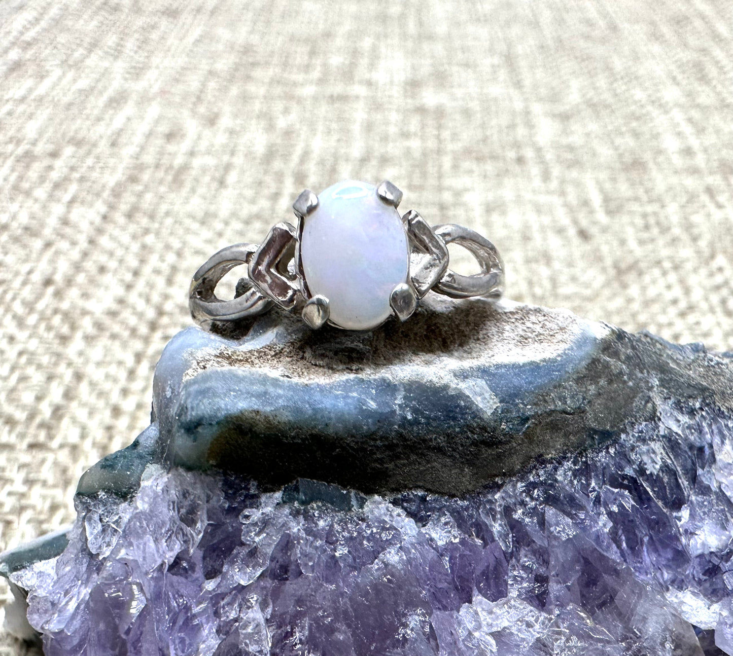 Natural Opal Dainty Sterling Silver Ring