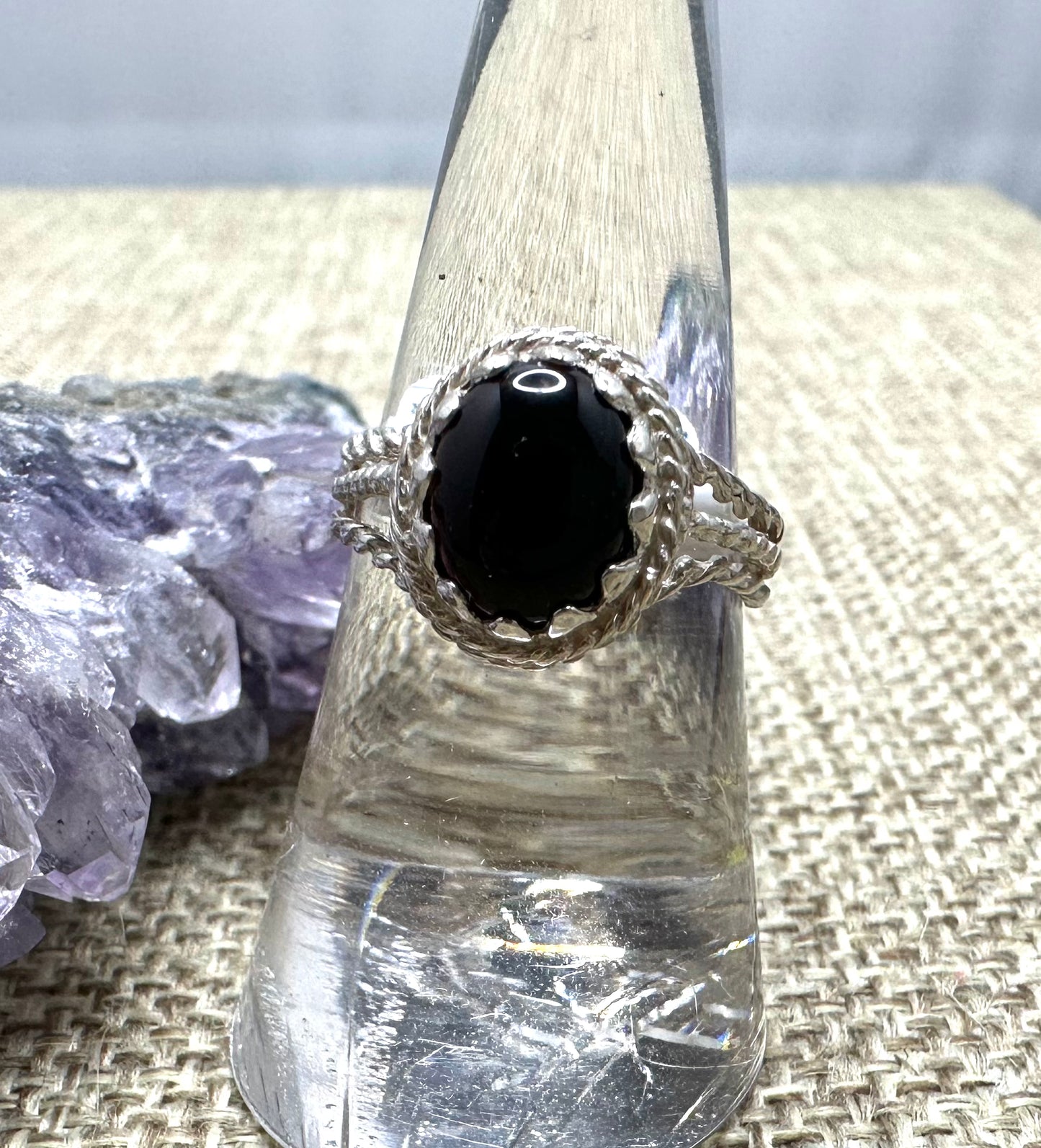 Black Onyx Rope Sterling Silver Ring