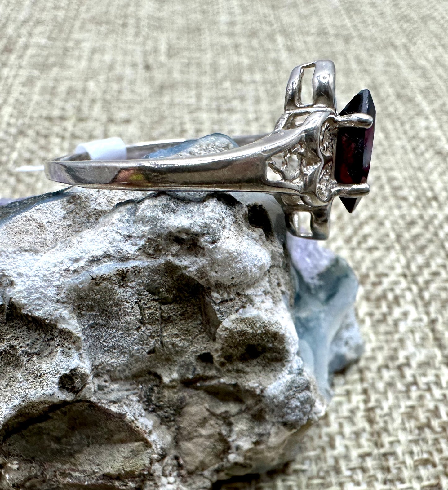 Garnet Marquis Flower Sterling Silver Ring