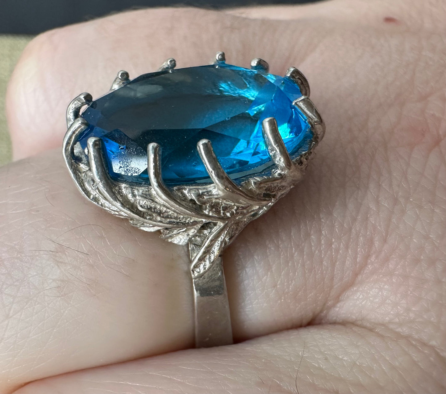 Blue Quartz Leaves and Thorn Sterling Silver Ring